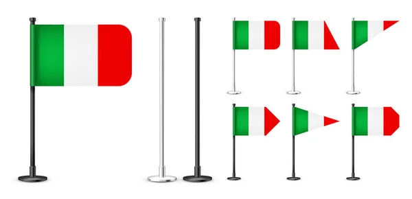 Realista Varias Banderas Mesa Italianas Poste Acero Negro Recuerdo Italia — Vector de stock