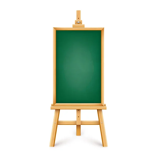 Realistic Green Chalkboard Wooden Easel Blank Blackboard Wooden Frame Tripod — Stock Vector
