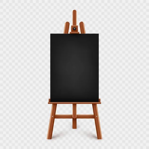 Realistic Paint Desk Blank Black Canvas Wooden Easel Sheet Drawing — Stock Vector