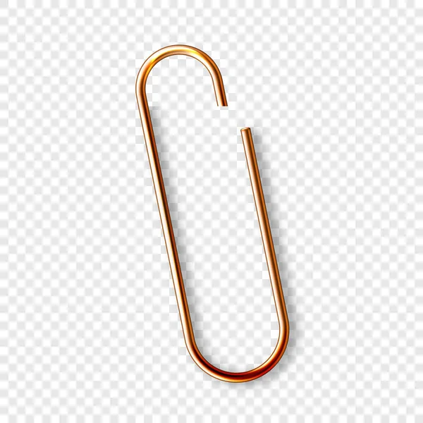 Realistic Copper Paperclip Attached Paper Isolated White Background Shiny Metal — Stock Vector