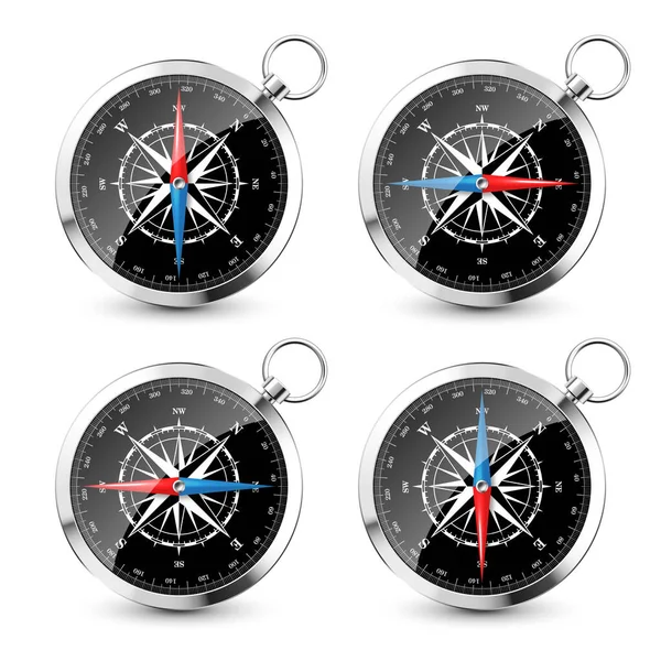 Realistický Stříbrný Retro Kompas Mořskou Větrnou Růžicí Kardinálními Směry Severu — Stockový vektor