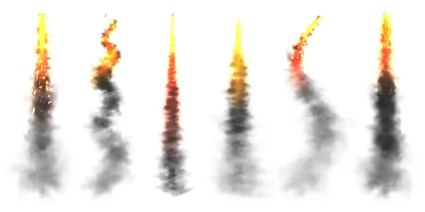 Реалістичний Чорний Дим Вогнем Траєкторія Запуску Космічних Ракет Пожежа Вибухнула — стоковий вектор