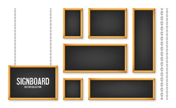 Signboards Wooden Frame Hanging Metal Chain Restaurant Menu Board School — Stockvector