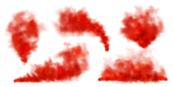 Червоні Барвисті Димові Хмари Ізольовані Білому Тлі Реалістичний Туманний Ефект — стоковий вектор