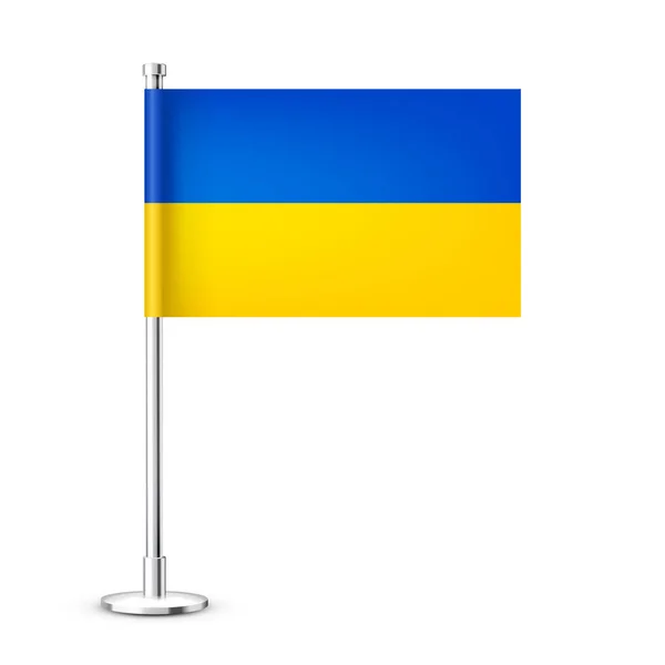 Bandiera Tavolo Ucraina Realistica Palo Acciaio Cromato Souvenir Dall Ucraina — Vettoriale Stock