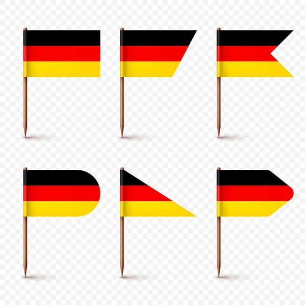 Realistiska Olika Tyska Tandpetarflaggor Souvenir Från Tyskland Trätandpetare Med Pappersflagga — Stock vektor