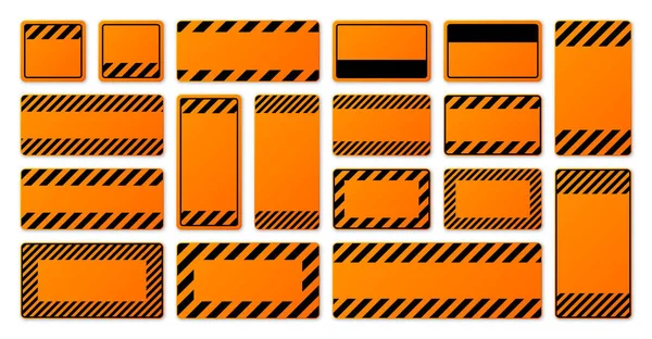 斜線を持つ様々な空白のオレンジ色の警告標識 危険または注意サイン 建設現場の看板 現実的な通知の看板 警告バナー 道路シールド ベクターイラスト — ストックベクタ