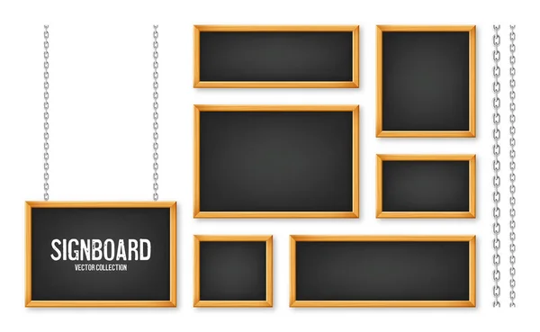 Signboards Wooden Frame Hanging Metal Chain Restaurant Menu Board School — Stock Vector