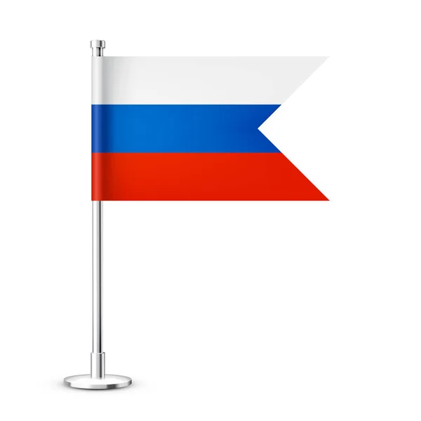 Realistic Russian Table Flag Chrome Steel Pole Souvenir Russia Desk — Stock Vector