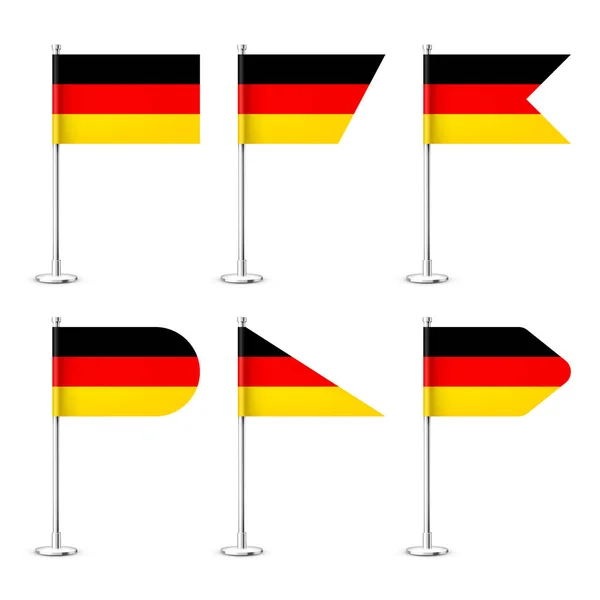 Realistic Various German Table Flags Chrome Steel Pole Souvenir Germany — Stock Vector