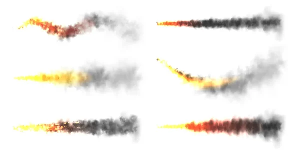 Реалистичный Черный Дым Огнем Следы Запуска Космических Ракет Огонь Лопнул — стоковый вектор