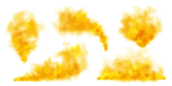黄色のカラフルな煙の雲の白い背景に孤立し 現実的な霧の効果 空気中の蒸気の流れ ベクターイラスト — ストックベクタ