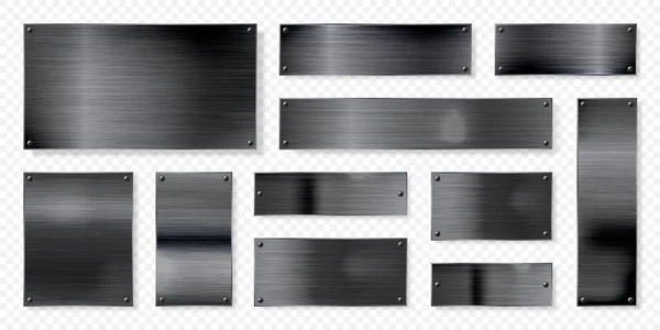 Kolekcja Realistycznych Czarnych Metalowych Banerów Szczotkowana Blacha Stalowa Lub Aluminiowa — Wektor stockowy