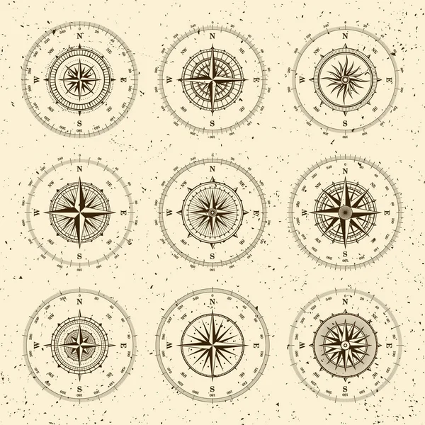 Ročník Mořského Větru Plavební Mapa Monochromatický Navigační Kompas Hlavními Směry Vektorová Grafika