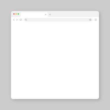 Sekme, araç çubuğu ve arama alanı olan boş web tarayıcı penceresi. Modern web sitesi, düz stil internet sayfası. Bilgisayar, tablet ve akıllı telefon için tarayıcı modeli. Vektör illüstrasyonu.