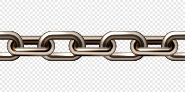 Eski paslı halkaları olan gerçekçi kahverengi metal zincir. Endüstriyel kullanım için ağır çelik zincir. Vektör illüstrasyonu.