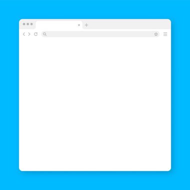 Sekme, araç çubuğu ve arama alanı olan boş web tarayıcı penceresi. Modern web sitesi, düz stil internet sayfası. Bilgisayar, tablet ve akıllı telefon için tarayıcı modeli. Vektör illüstrasyonu.