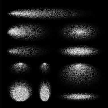 Noktalı gölgeler belirlendi, noktalı tasarım elementleri. Gittikçe azalıyor. Noktalama, noktalama çizimi, noktalar kullanarak gölgeleme. Piksel ayrışması, yarım ton etkisi. Beyaz gürültü tanecikli doku. Vektör illüstrasyonu.