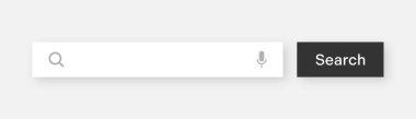 Arama çubuğu şablonu. Arama kutusu, adres çubuğu ve metin alanı olan internet tarayıcı motoru. Kullanıcı tasarımı, web arayüzü ögesi web simgeleri ve düğmeye basın. Vektör illüstrasyonu.