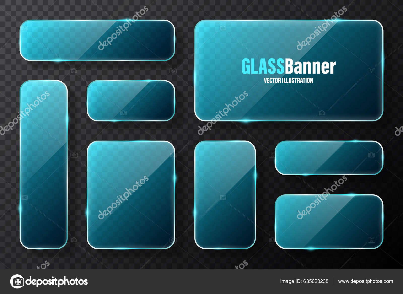 Realistic Glass Frames Collection Blue Transparent Glass Banners Flares Highlights Stock Vector