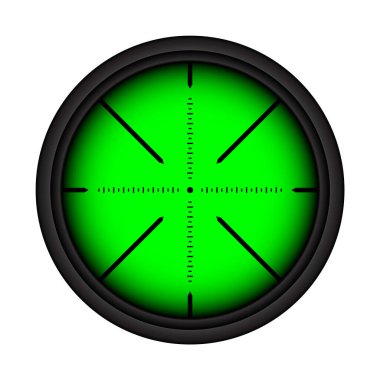 Gece görüşü, keskin nişancı tüfeği optik dürbünü. Çapraz görüşlü av tüfeği arayıcısı. Nişan al, nişan işareti sembolü. Askeri hedef işareti, siluet. Oyun arayüzü UI ögesi. Vektör illüstrasyonu.