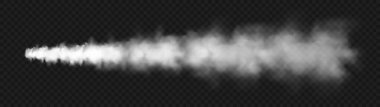 Gerçekçi füze ya da mermi izi. Uçağın yoğunlaşma izi, jet uçak pisti. Uzay roketi fırlatıldı. Beyaz duman bulutları, sis. Buhar akışı. Vektör illüstrasyonu.
