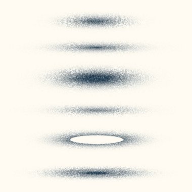 Stipple shadows set, vintage dotted design elements. Fading gradient. Stippling, dotwork drawing, shading using dots. Halftone disintegration effect. White noise grainy texture. Vector illustration.