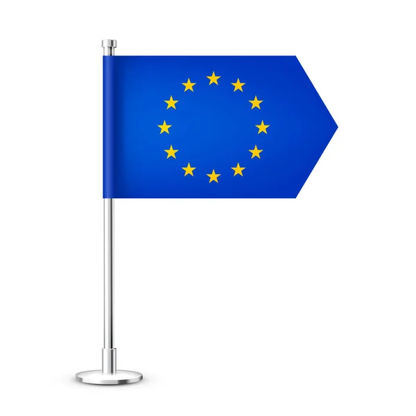 Bandeira Mesa Europeia Realista Pólo Aço Cromado Lembrança Europa Bandeira — Vetor de Stock