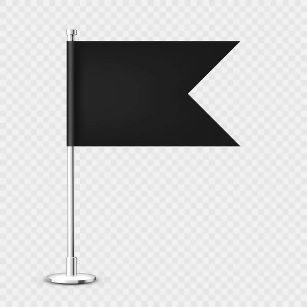 Bandeira Mesa Realista Poste Aço Cromado Bandeira Mesa Preta Branco —  Vetores de Stock