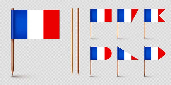 Realistic Various French Toothpick Flags Souvenir France Wooden Toothpicks Paper — Stock Vector