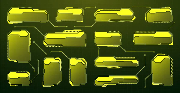 Yellow Futuristic Hud Elements Sci User Interface Text Boxes Callouts — Vetor de Stock