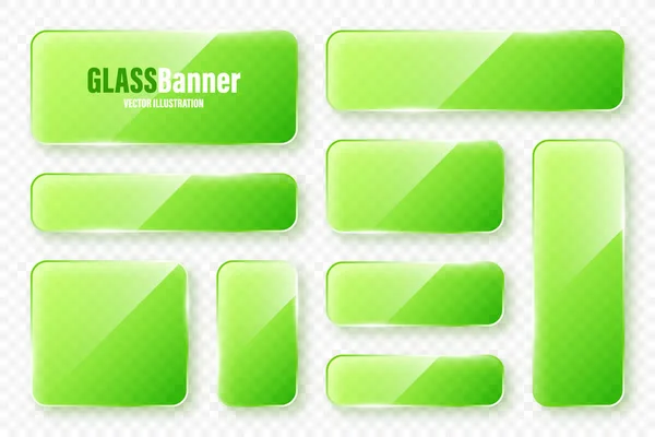 stock vector Realistic glass frames collection. Green transparent glass banners with flares and highlights. Glossy acrylic plate, element with light reflection and place for text. Vector illustration.
