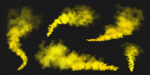 Realistyczne Żółte Chmury Dymne Efekt Mgły Kolorowa Mgła Ciemnym Tle — Wektor stockowy