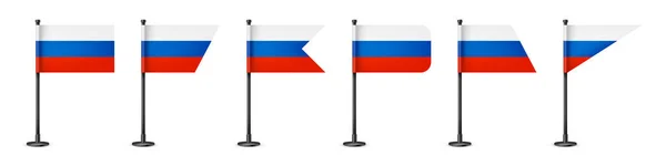Реалистичные Различные Российские Настольные Флаги Черном Стальном Столбе Сувенир России — стоковый вектор