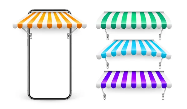 Smartphone Shop Sunshade Metal Mount Online Internet Shopping Realistic Striped — Image vectorielle