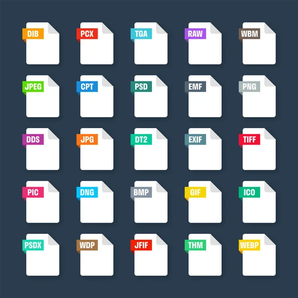 Common System File Formats Document Types Extensions Flat Style Icons — ストックベクタ