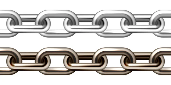 现实的银和棕色金属链与旧生锈的链接隔离在白色的背景 工业用重钢链材 矢量说明 — 图库矢量图片