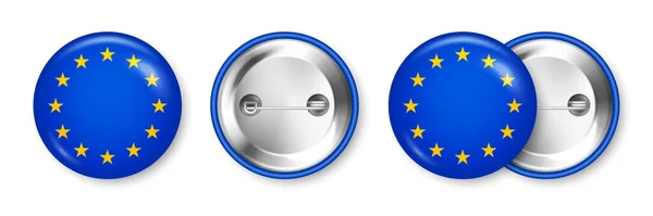 Realistický Odznak Tištěnou Evropskou Vlajkou Suvenýr Evropy Lesklý Odznak Lesklou — Stockový vektor