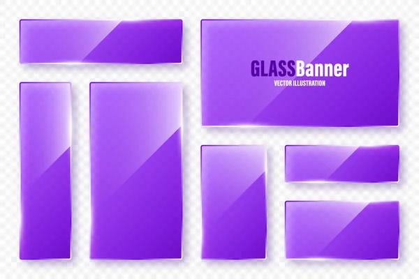 Realistic Glass Frames Collection Violet Transparent Glass Banners Flares Highlights — Stock Vector
