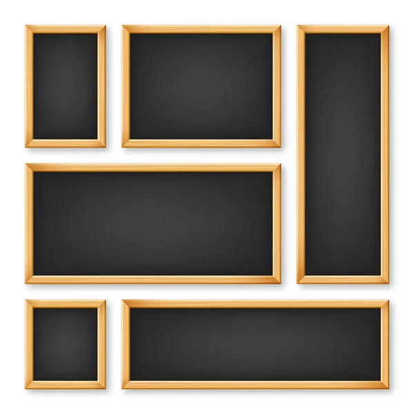 Realistisch Diverse Krijtborden Een Houten Frame Zwart Menu Bord Schoolbord — Stockvector