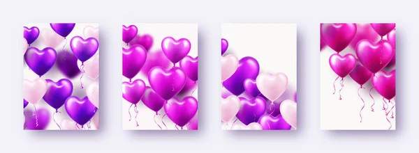 Valentines Day Banners Violet Heart Balloons Wedding Invitation Card Template — Vettoriale Stock