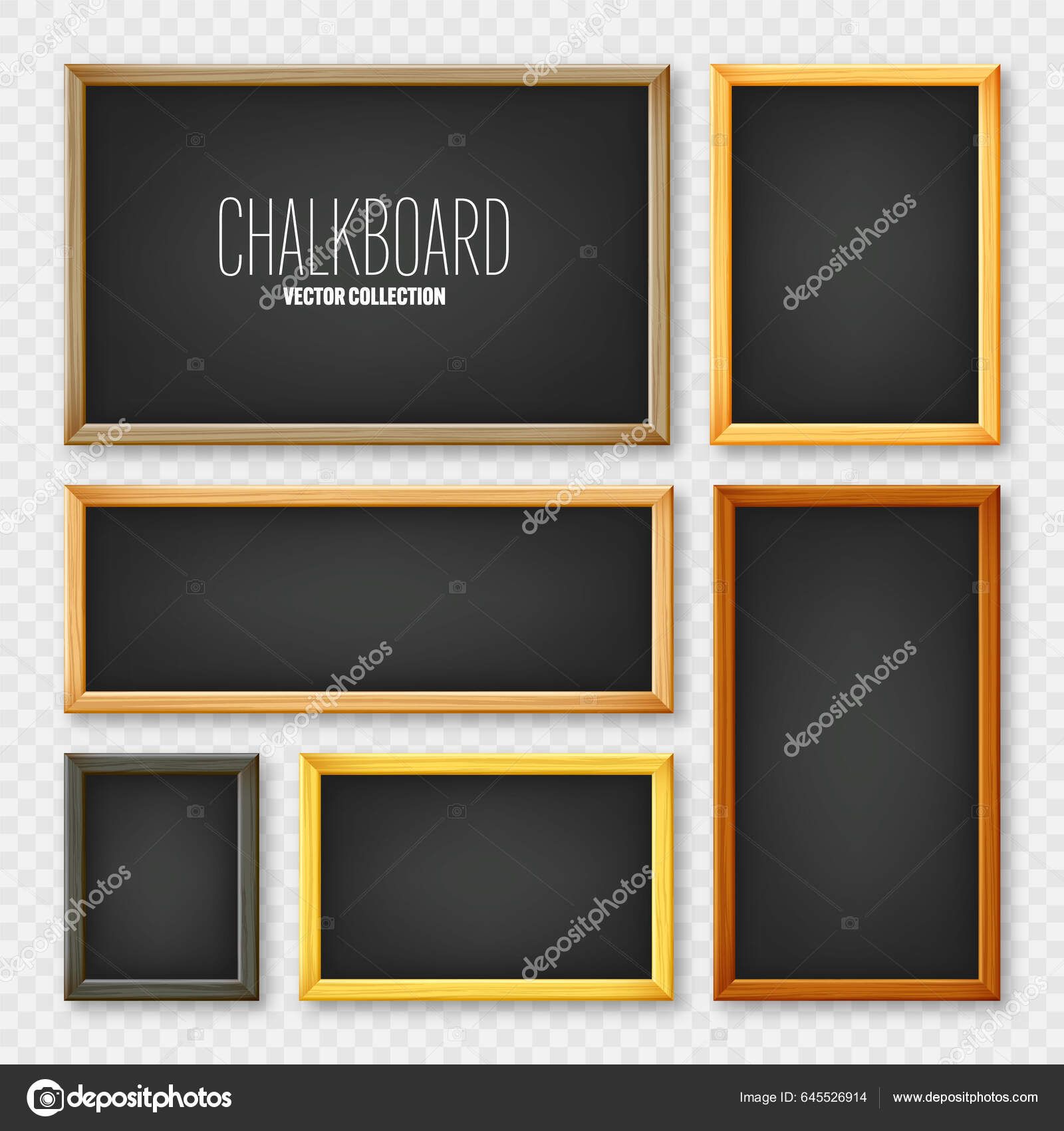 Realistic Various Chalkboards Wooden Frame Black Restaurant Menu Board  School Stock Vector by ©floral_set 645526914