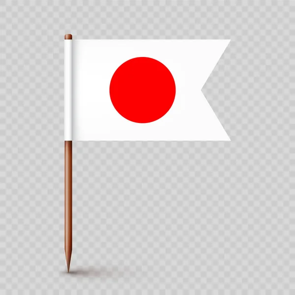 現実的な日本のつまようじフラグ 日本のお土産 紙の旗を持つ木製のつまようじ 位置情報 地図ポインタ 広告やプロモーションのためのブランクモックアップ ベクターイラスト — ストックベクタ