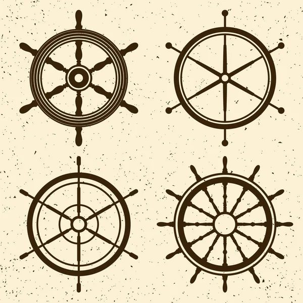 Коллекция Старинных Рулевых Колес Гранжа Корабль Символ Ретро Колеса Яхты — стоковый вектор