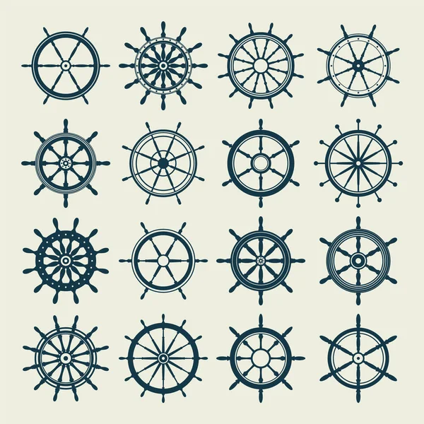 Kolekce Historických Volantů Loď Symbol Retro Kola Jachty Námořní Ikona — Stockový vektor