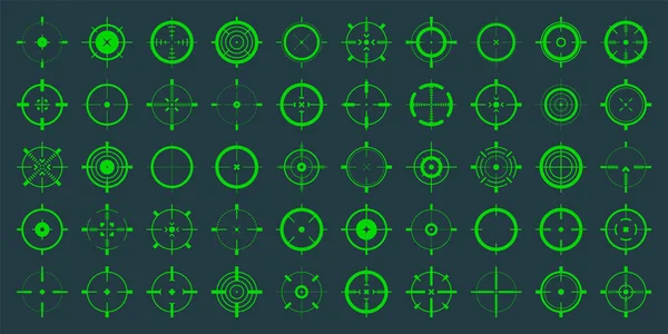 Crosshair Gun Sight Vector Icons Bullseye Green Target Aim Symbol — Stock Vector