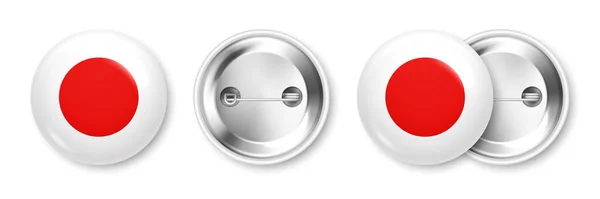 Realistic Button Badge Printed Japanese Flag Souvenir Japan Glossy Pin — Stock Vector