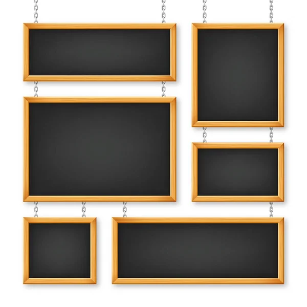 Signboards Wooden Frame Hanging Metal Chain Restaurant Menu Board School — Vector de stock