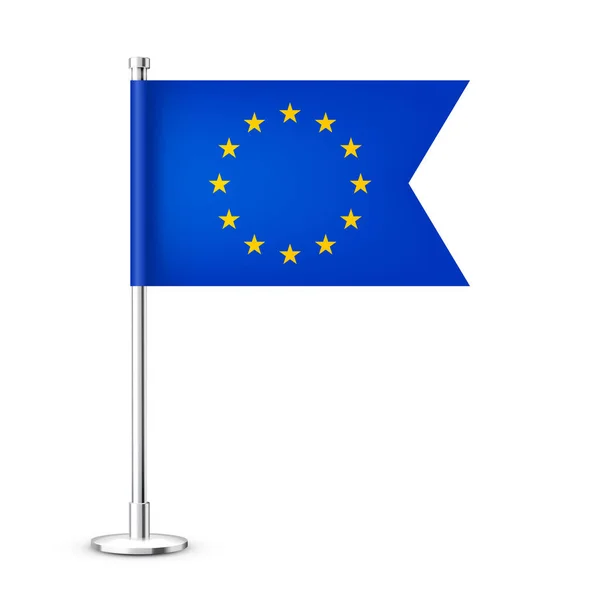 Bandera Realista Mesa Europea Poste Acero Cromado Recuerdo Europa Bandera — Vector de stock