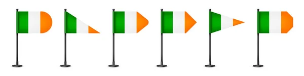 Realistické Různé Irské Tabulky Vlajky Černé Ocelové Tyči Suvenýr Irska — Stockový vektor